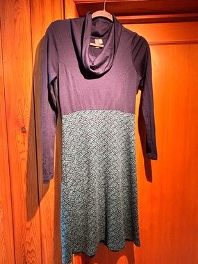 ibex Navy Cowl Neck Dress with Teal Patterned Skirt